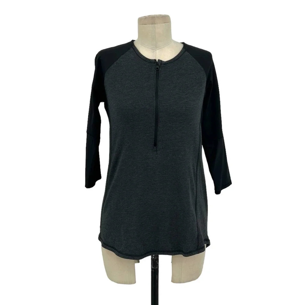 Lululemon Spincity Top Long Sleeve‎ Zip Tee Layer Heathered Black Gray Size 6